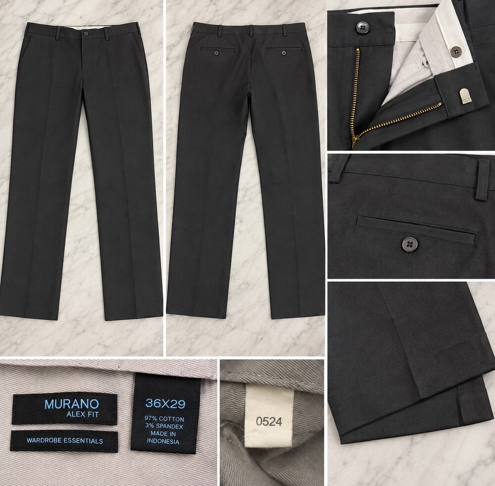 Italian Murano Alex Fit Men’s Black Straight Leg Dress Pants 36x29 Business